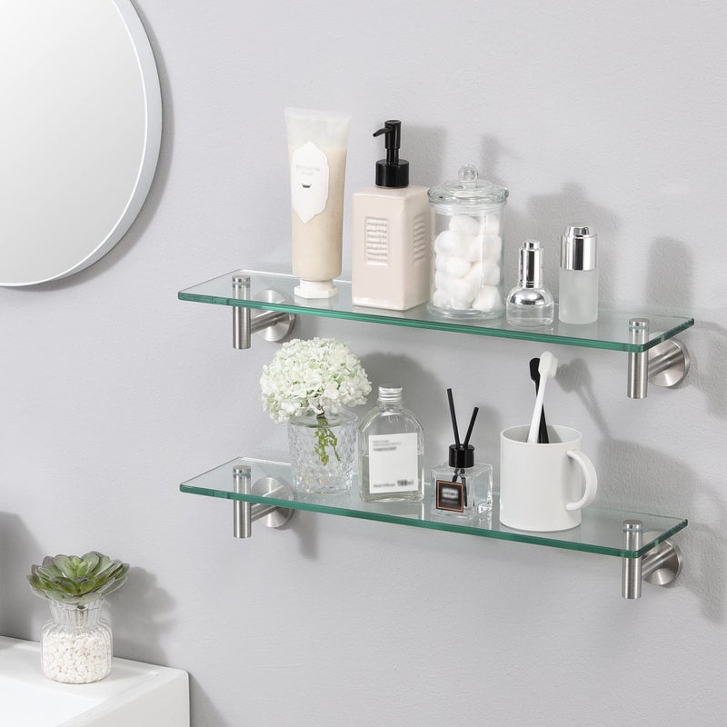 KES Bathroom Glass Shelf Rectangular 20 Inch Floating Glass Shelves 2 Pack with Rustproof Stainless Steel Brackets Wall Mounted Brushed Finish, A2021-2-P2 - Image 3